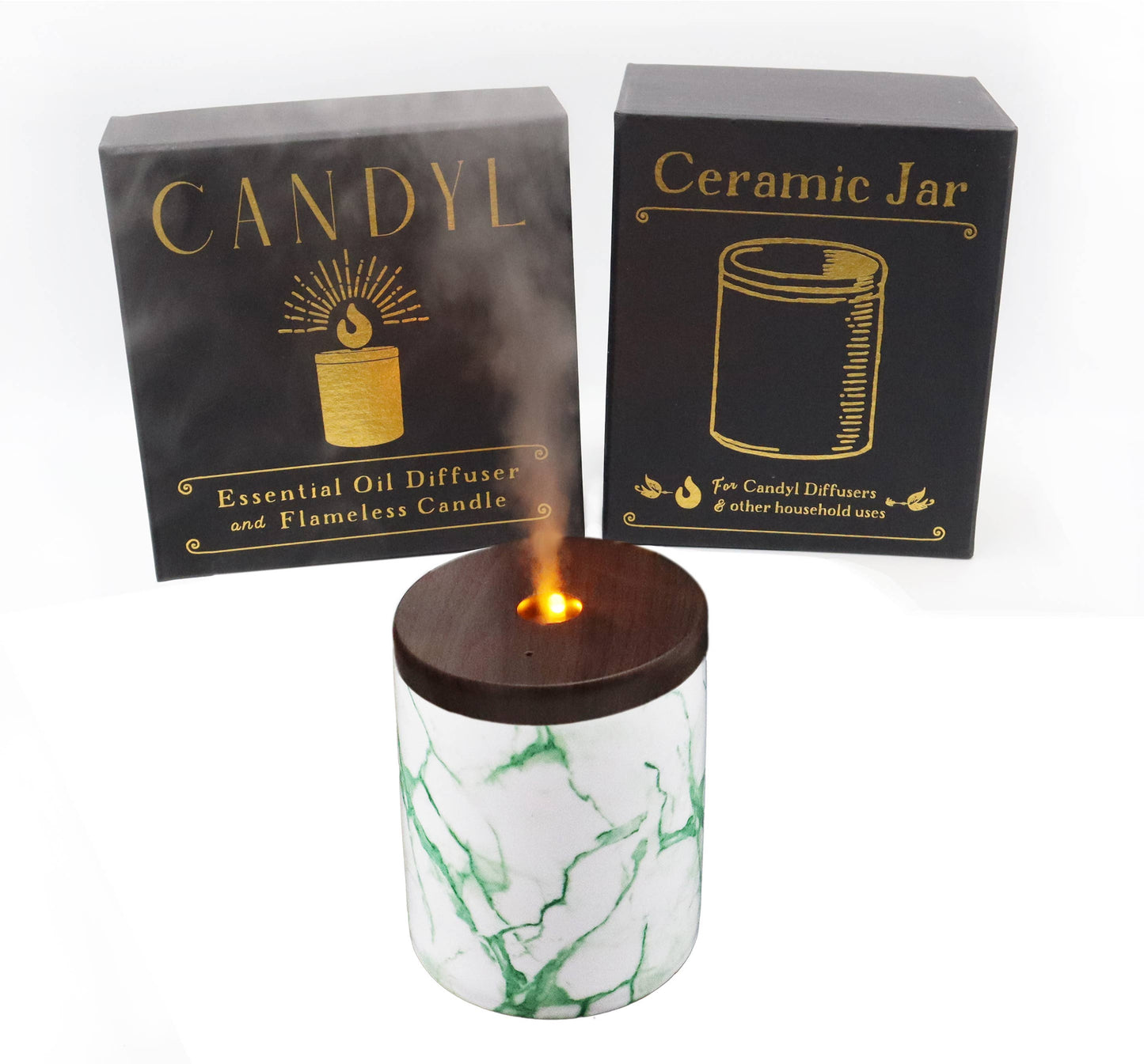 Candyl - Candyl Candle Diffuser with Rechargeable Battery: Black Jar, Dark Wood Top