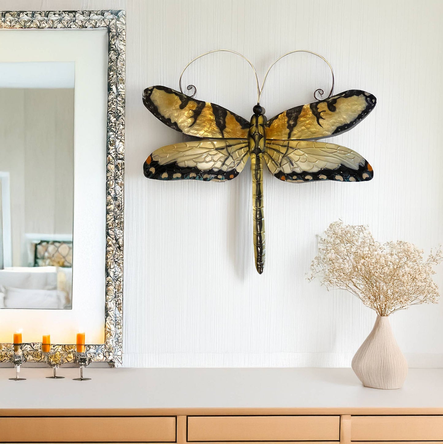 Eangee Home Design - Dragonfly Wall Decor Gold And Blue, w/ Capiz, Outdoor Safe