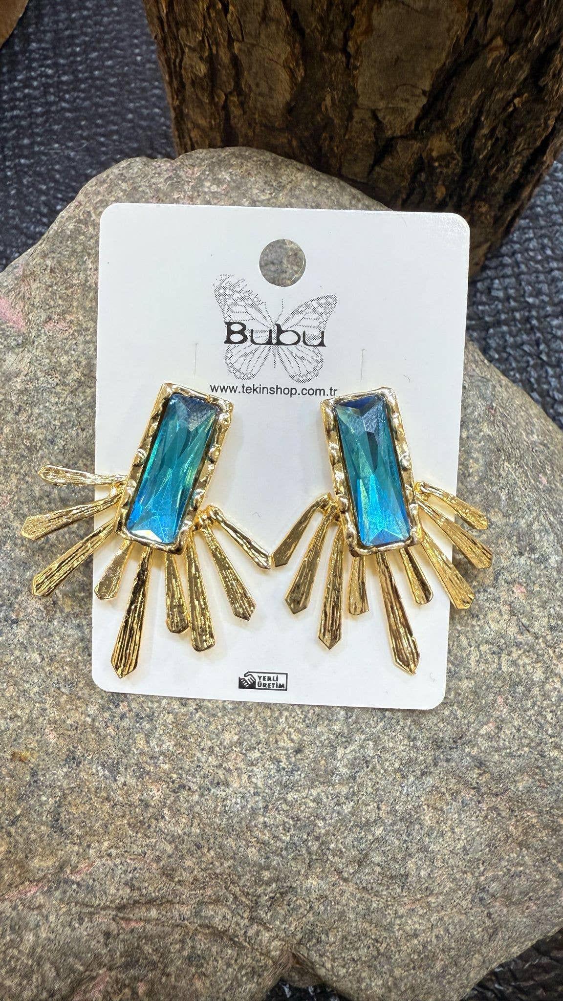 BUBU BY TEKIN SHOP - Sunburst Design EARRİNGS : Green