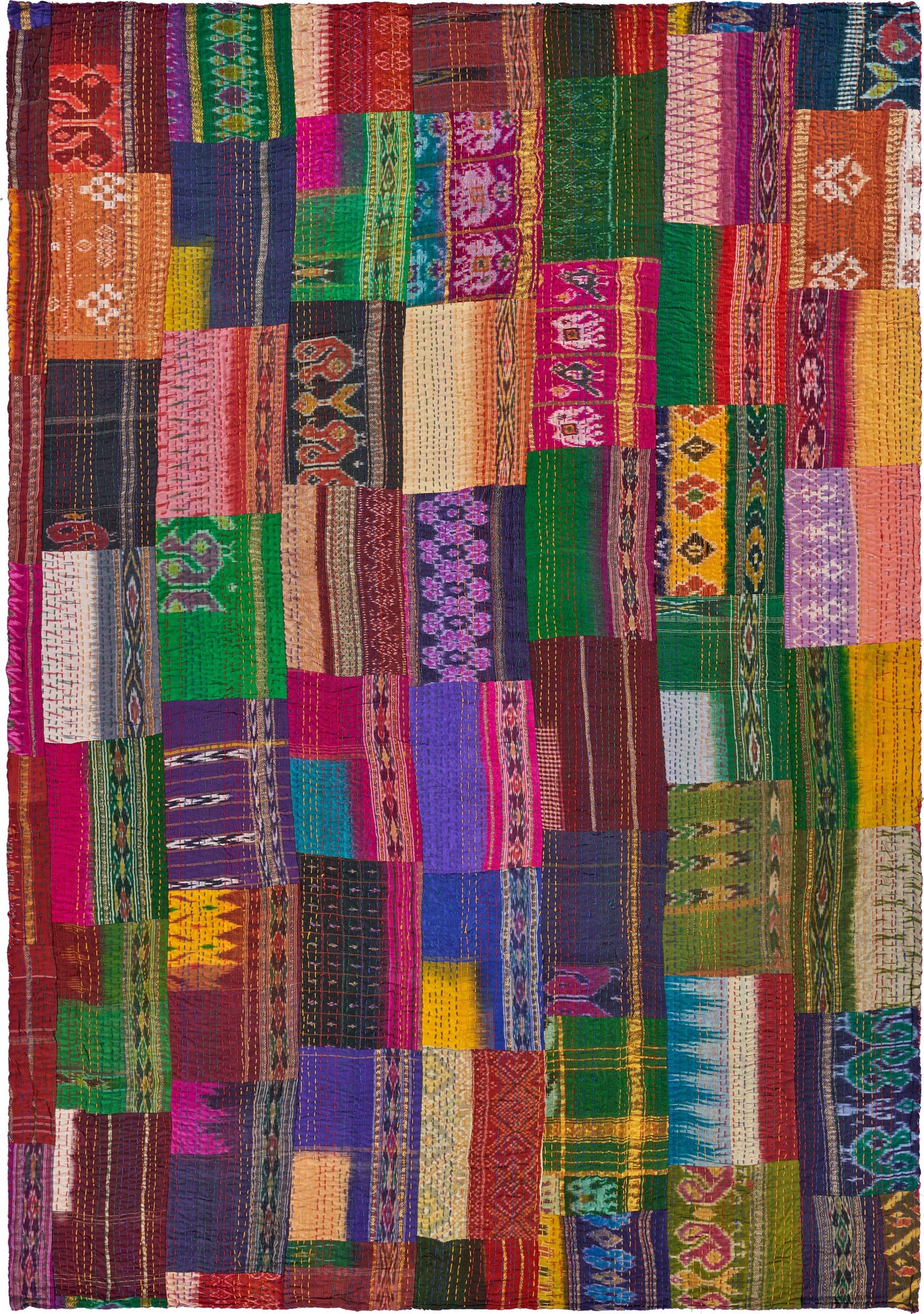 LR Home - Traditional Patola Kantha Throw Blanket: Multi