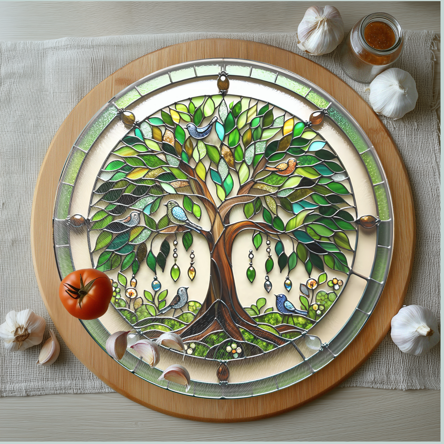 Fernville Creations - Glass Cutting Board, Tree of Life Design, Unique Family Gift: 12 - Inch