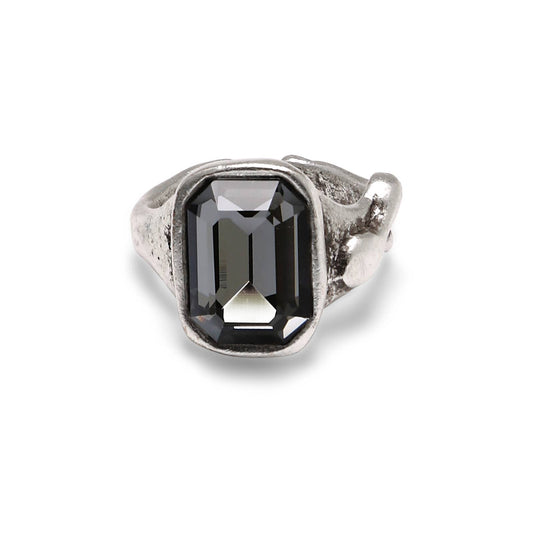 Chanour - Handmade Smoky Crystal Brass Ring - 6981