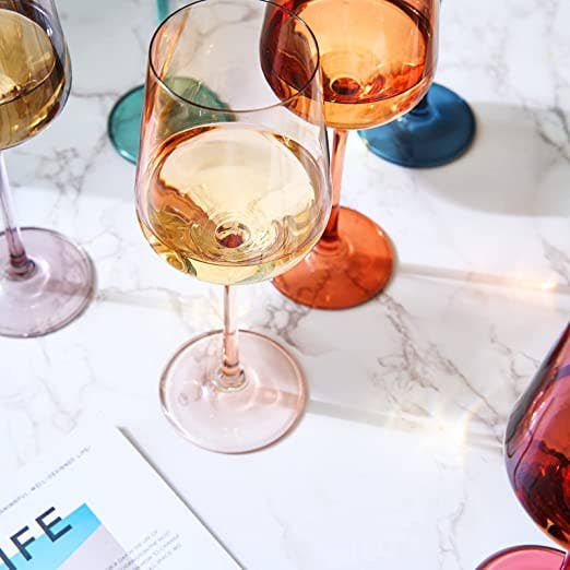 The Wine Savant /  Khen Glassware - Colored Wine Glasses Pastel Large 6 Set Colors Crystal Glass