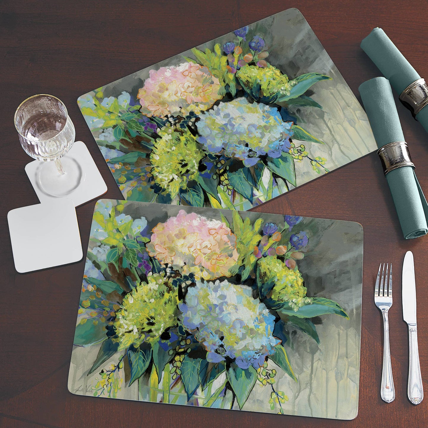 CounterArt/Highland Home/Thirstystone/CoasterStone - Cala Home Garden Hydrangeas Decorative Hardboard Placemats
