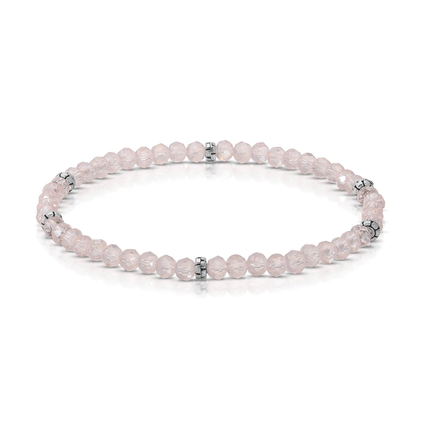 My Fun Colors - Mini Crystal Beaded Stretch Bracelet | So Many Great Colors!: Light Pink ab+Silver Accent (MC203S)
