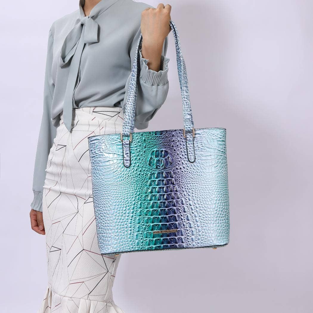 MKF Collection - MKF Piper Gradient Rainbow Embossed Tote Bag & Wallet: Pink