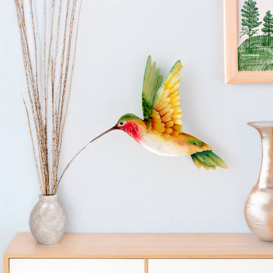 Eangee Home Design - Hummingbird Wall Decor Yellow And Green, w/ Capiz-In/Outdoor