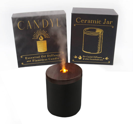 Candyl - Candyl Candle Diffuser with Rechargeable Battery: Black Jar, Dark Wood Top