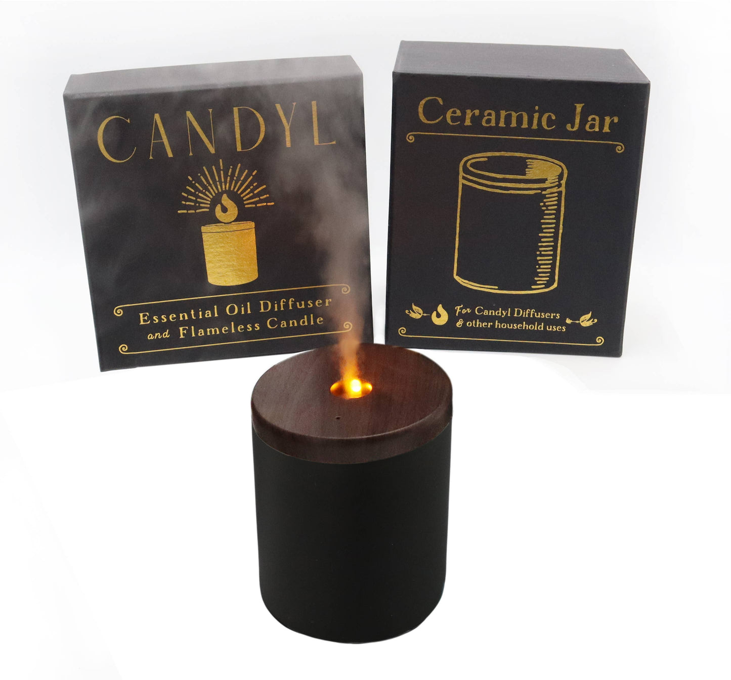 Candyl - Candyl Candle Diffuser with Rechargeable Battery: Blue Marble Jar, Dark Wood Top