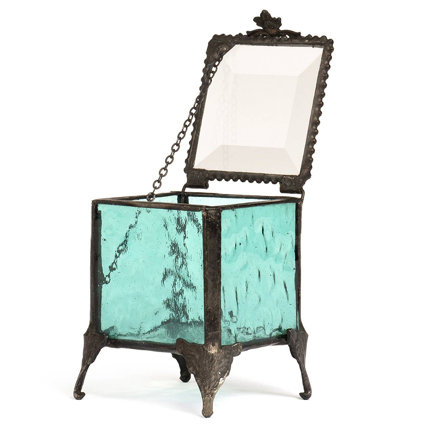 J Devlin Glass Art & Bert Anderson Collection - Turquoise Blue Stained Glass Jewelry Box by J Devlin