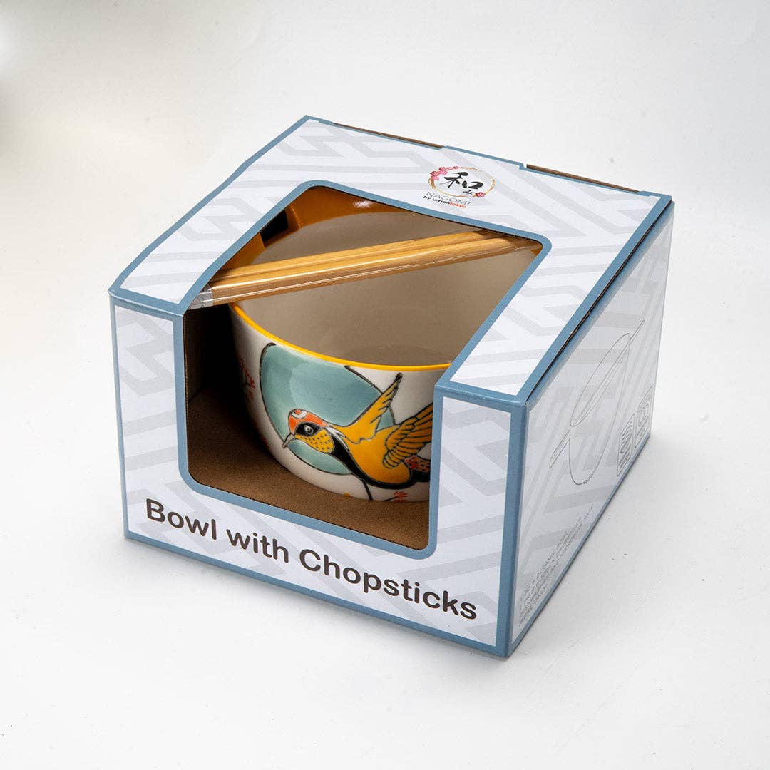 Urban Tokyo - 18oz 5"D Donburi Bowl With Chopsticks Set Hummingbird (4/16)