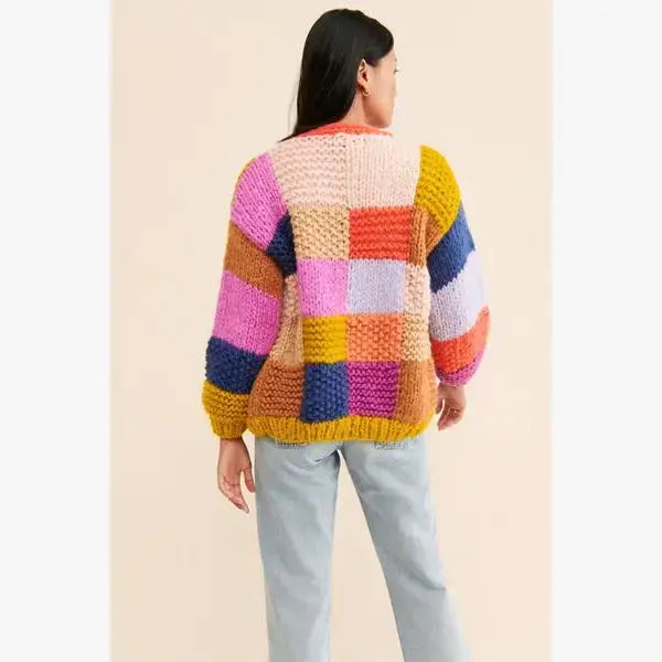 SAACHI - Rainbow Knitted Cardigan: Pastel Pink