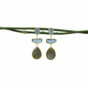 Schmuckoo Berlin - Miss Jane Earring Gold - Iolite, Chalcedony & Labradorite