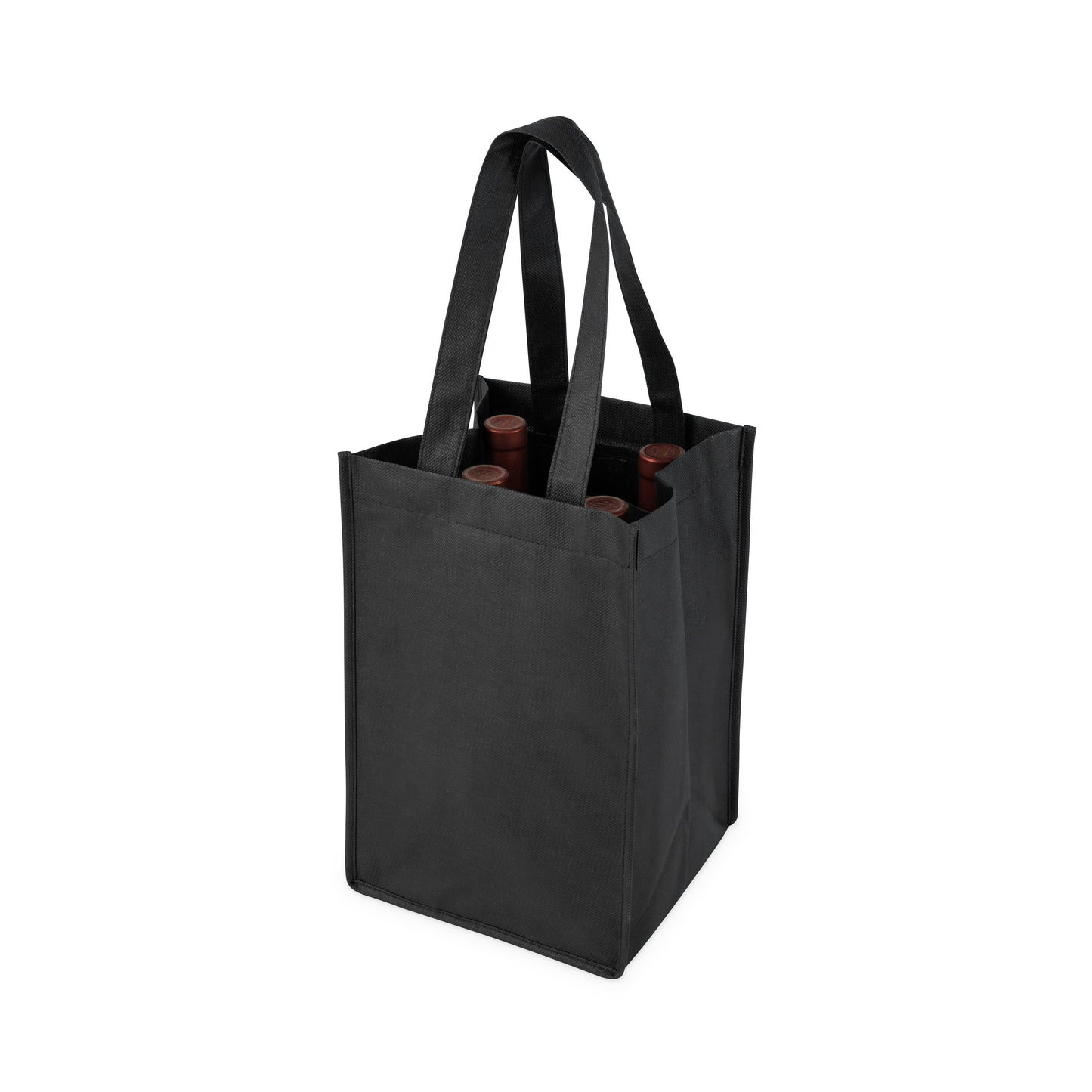 TRUE - Reusable 4-Bottle Non-Woven Fabric Wine Tote- ASST COLORS: Black