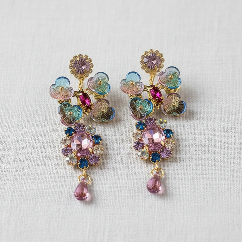 camilla dovey - Asymmetric Crystal Floral Drop Earrings