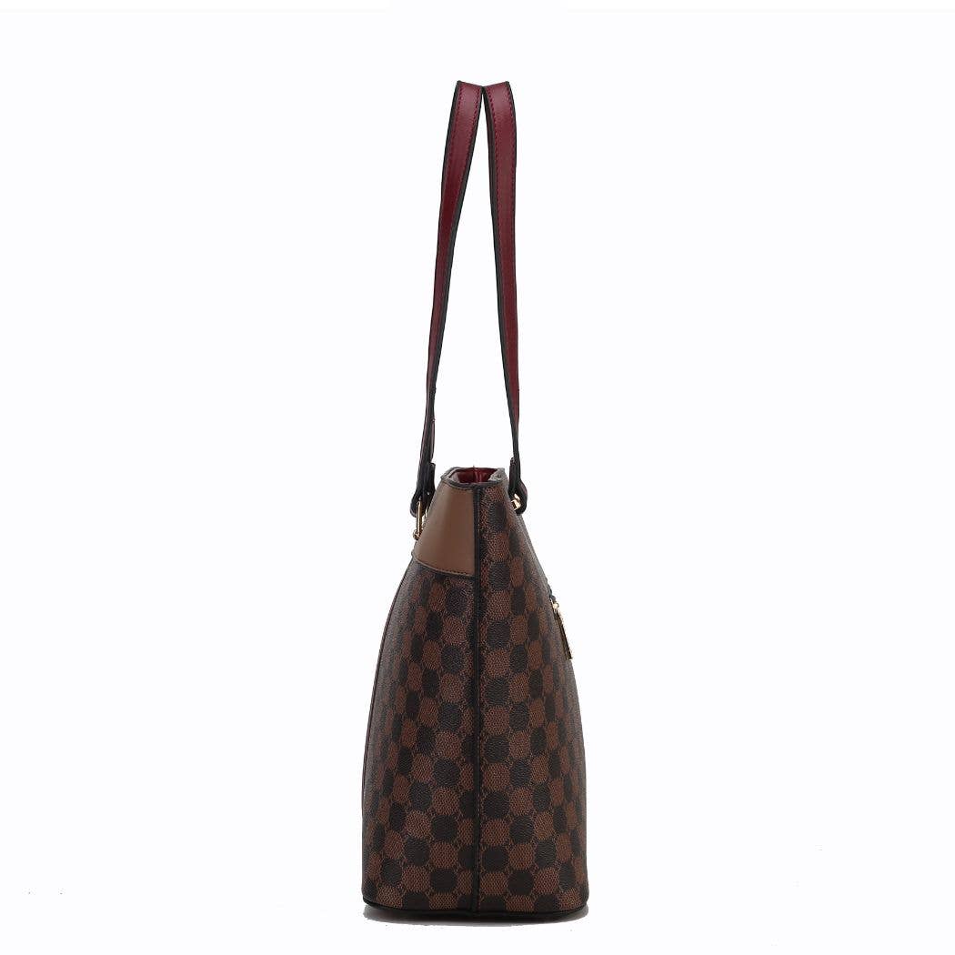 MKF Collection - Fabiola Tote Handbag with Wallet Vegan Leather Women by Mia: Coffee-Red