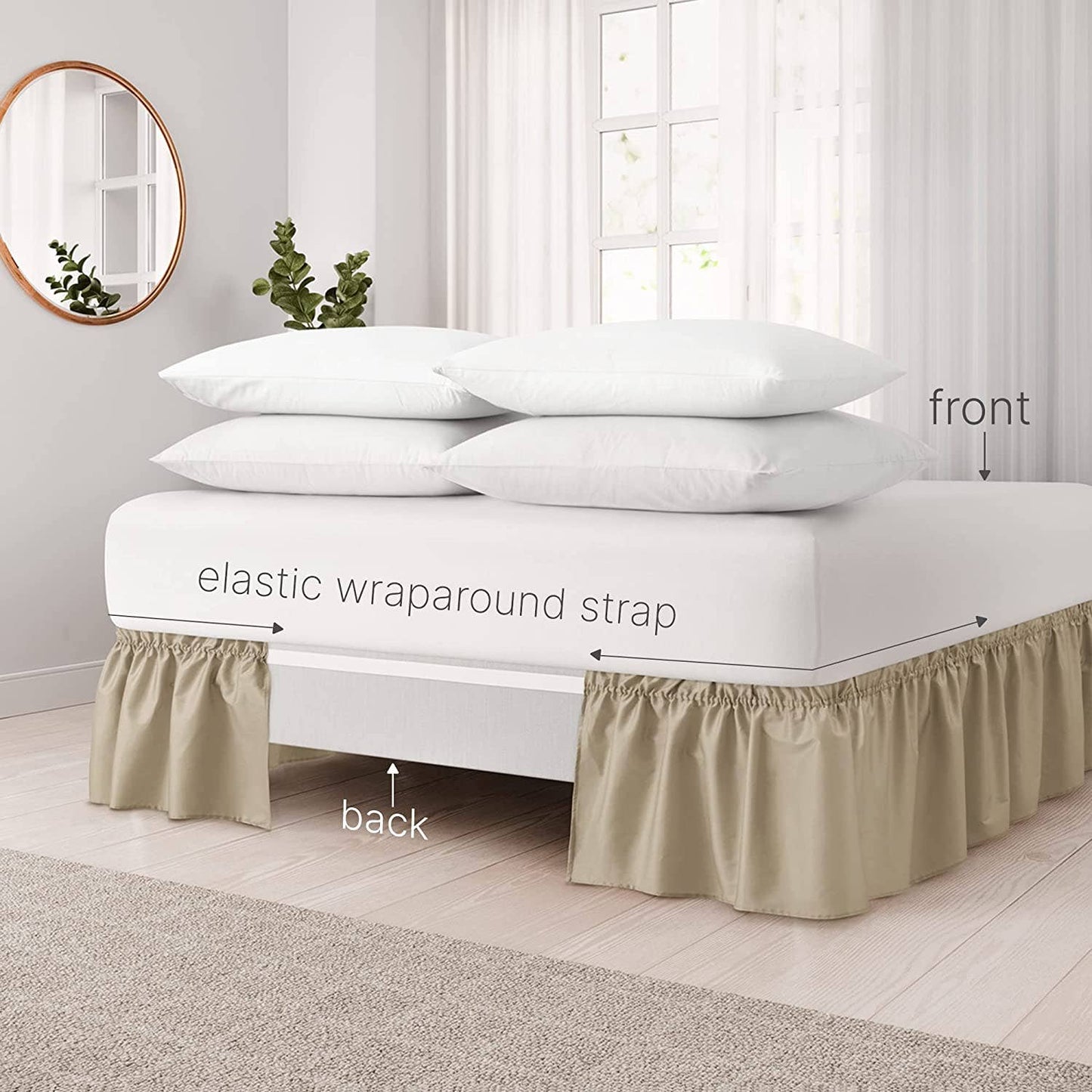 CGK Unlimited - Elastic Wrap-Around Dust Ruffled Bed Skirt- Pleated 15" Drop: Gray / Queen