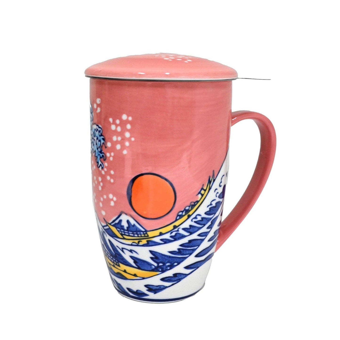 Urban Tokyo - Sunset Wave Design 15oz Tea Mugs with Lid and Infuser for Loose Leaf Tea (4/32)