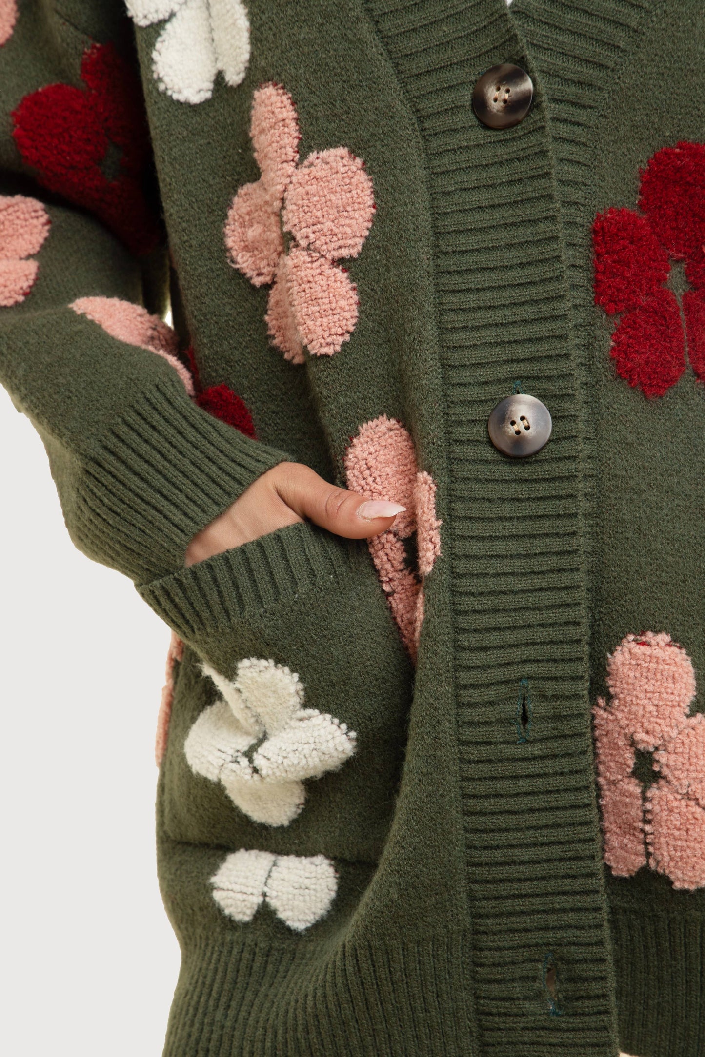 SAACHI - Autumn Floral Knit Cardigan: Beige