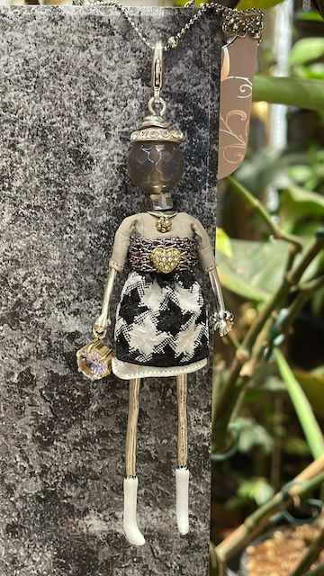 Pretty Persuasions - N23188E Stone Adorned French Doll Stainless Steel Necklace: 02 GD/Denim Angel/Star