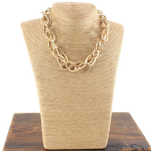 Pretty Persuasions - N24022 Double Oval Rings Chain Link Necklace: 01 GD