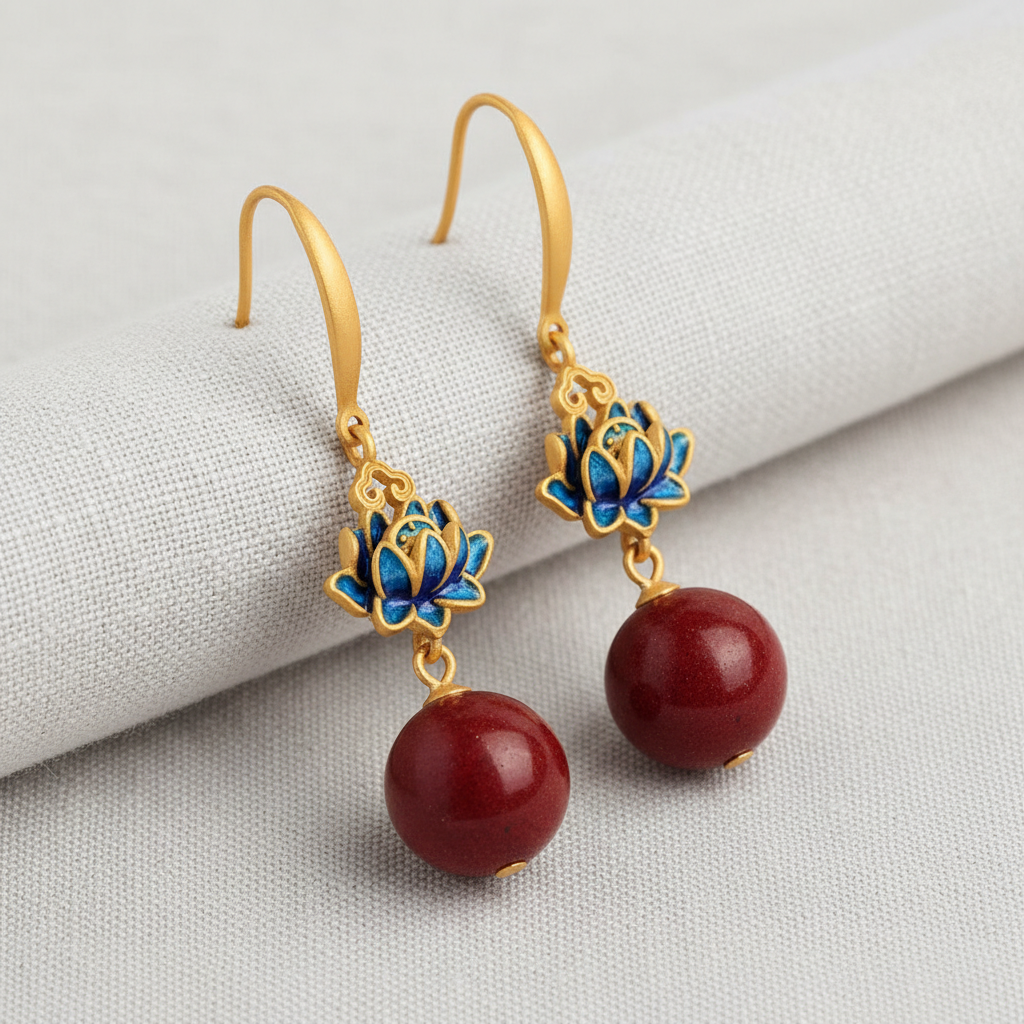 camilla dovey - Lotus Flower Red Drop Earrings
