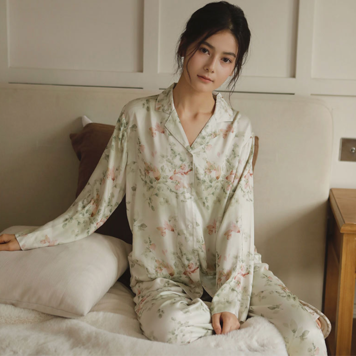 DrifWoo - Elegant Floral Long Sleeve Pajama Set – Soft & Breathable: Sage Blossom / M