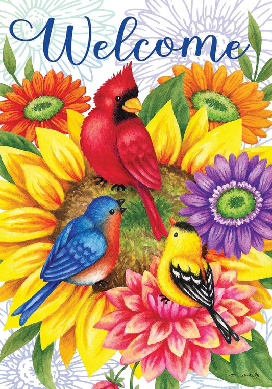 Custom Decor - Birds & Flowers-Flag by Tina Wenke - 12” x 18”