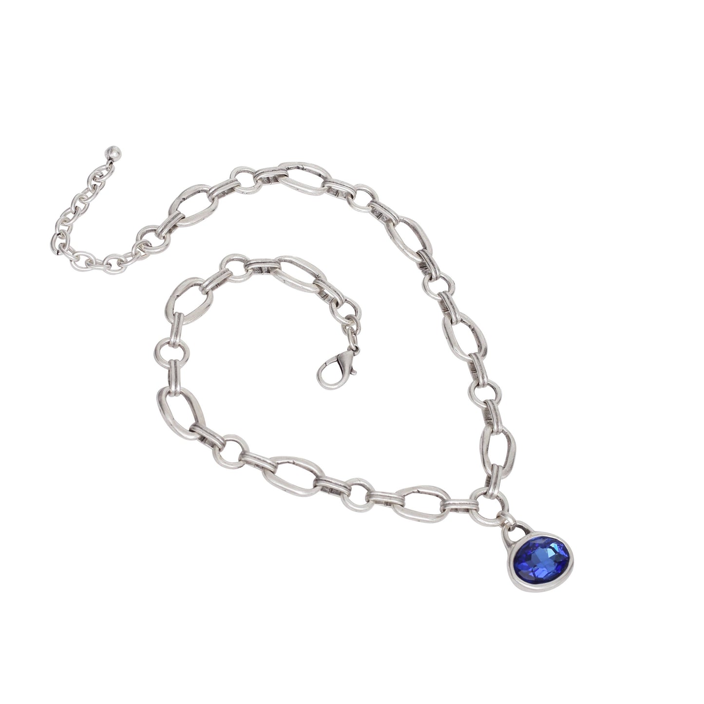 Chanour - Handmade Blue Oval Crystal Pewter Necklace - 3933