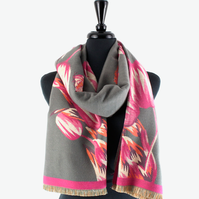 Pretty Persuasions - S23297 Ice Tulips Scarf: 08 Grey/Pink