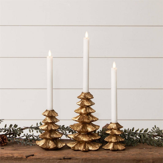 Audrey's Home & Gift - Gold Finish Christmas Tree Candle Holder (Set Of 03)