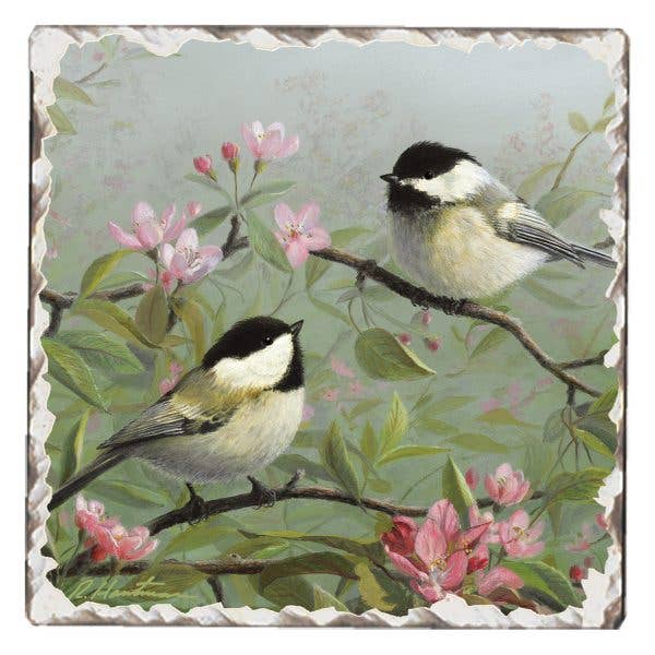 CounterArt/Highland Home/Thirstystone - Chickadees #1 Single Absorbent Stone Tumbled Tile Coaster