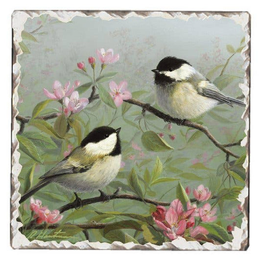 CounterArt/Highland Home/Thirstystone - Chickadees #1 Single Absorbent Stone Tumbled Tile Coaster