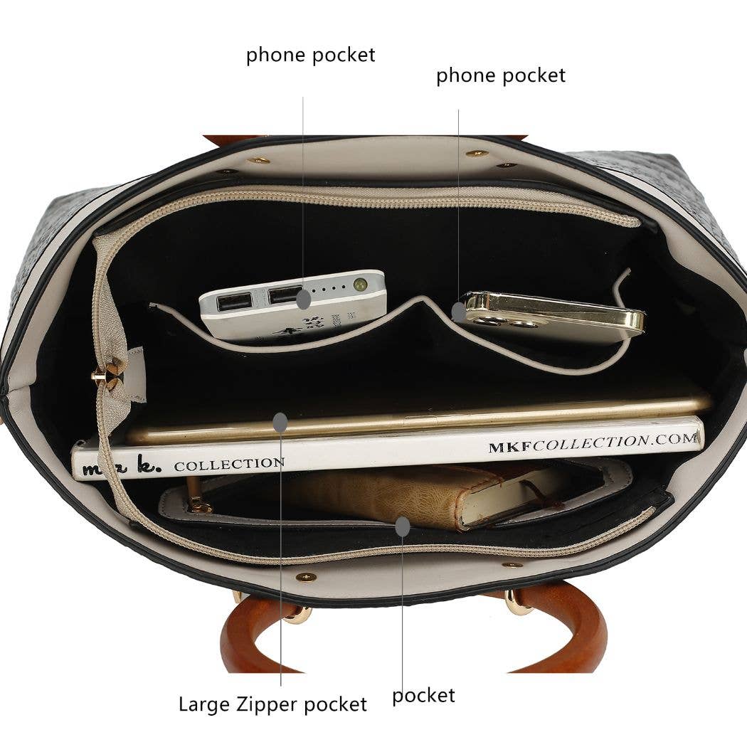 MKF Collection - Phoebe Faux Crocodile-Embossed Tote with Wristlet Wallet Bag: Black