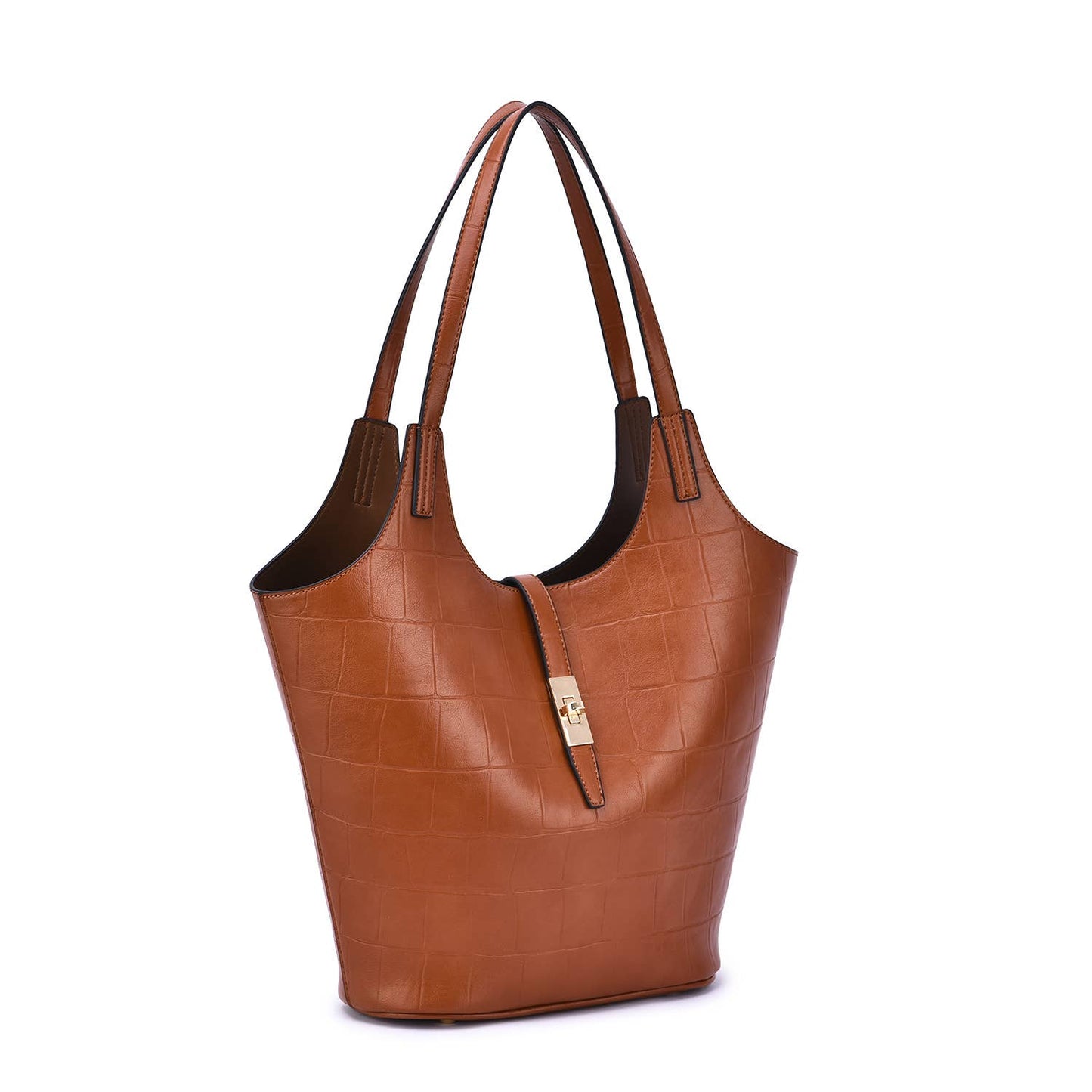 Mellow World - Clio 2-in-1 Croc Embossed Tote: Cognac
