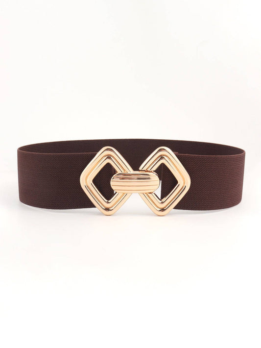 Kustom Kreations Goods - Geometric Buckle Elastic Wide Belt: Chocolate / One Size