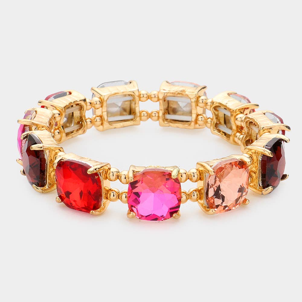 Sensibling Corp. - Cushion Square Stone Stretch Evening Bracelet: GOLD CLEAR