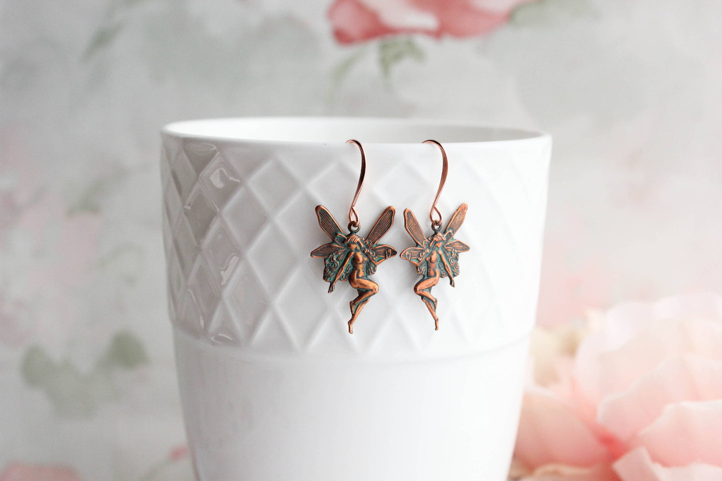 A Pocket of Posies - Fairy Earrings | Mystical Earrings | Silver Wing Earrings: Antiqued Gold Brass