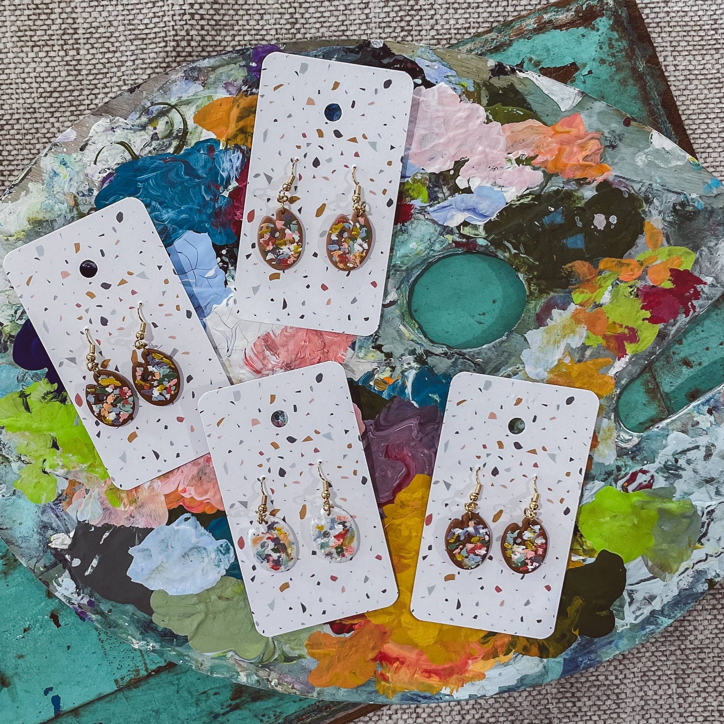 Sydni Carlson Art - Artist Messy Paint Palette Earrings: Speckled White