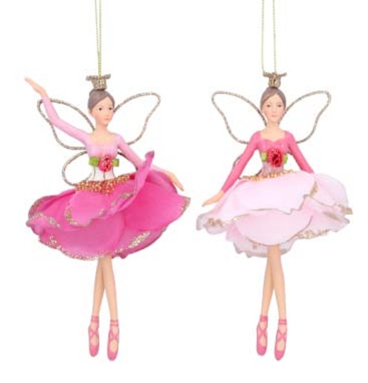 Silver Tree Home & Holiday - G79536-2 Asstd rose fairy ballerina orn,pnk petl skrt,6in