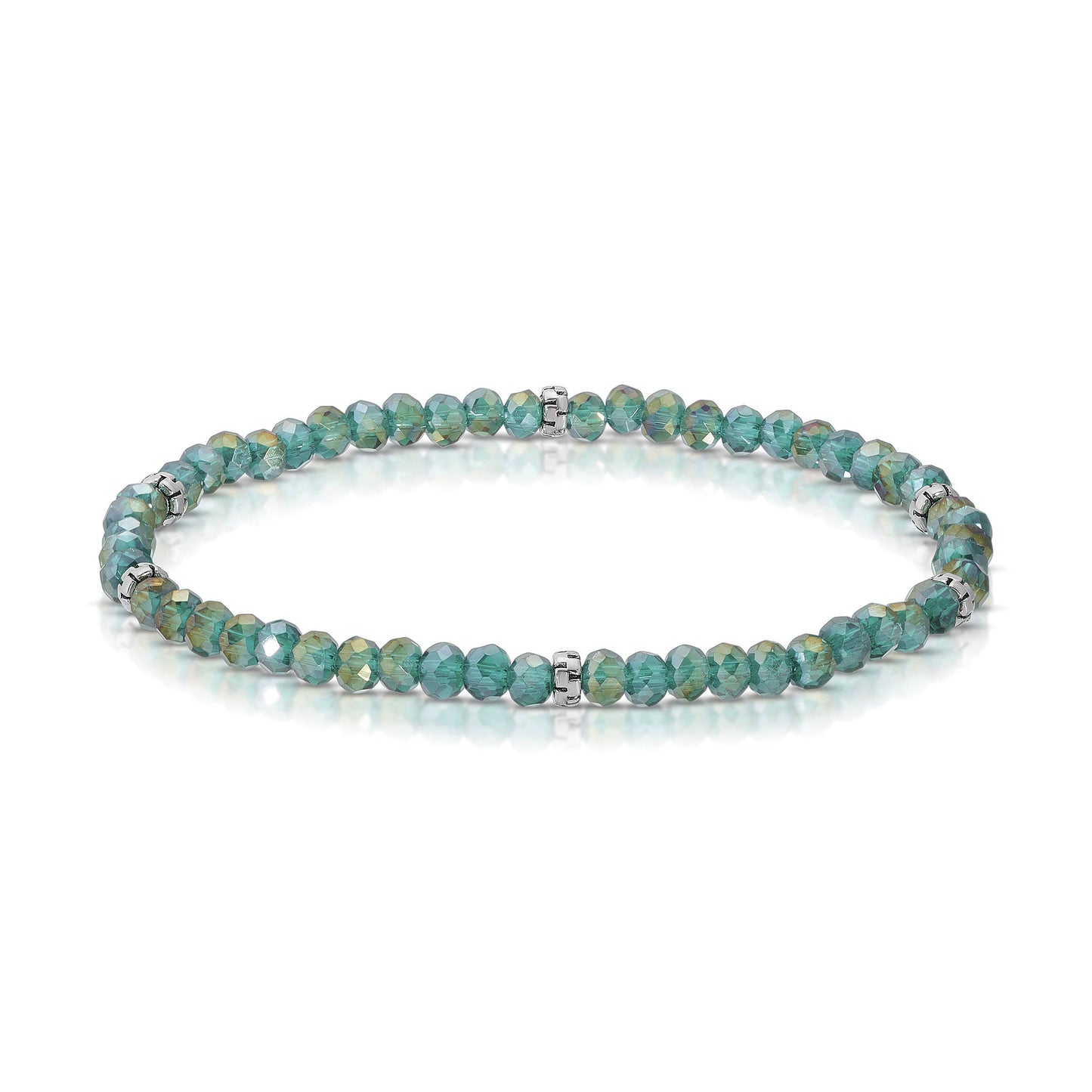 My Fun Colors - Mini Crystal Beaded Stretch Bracelet | So Many Great Colors!: Teal Gold ab+Silver Accent (MC711S)