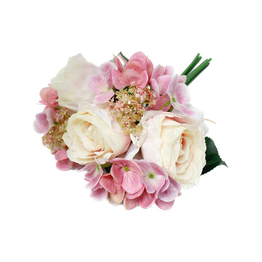 Angel Isabella - 12"-Rose Hydrangea Pre-tied bouquet Faux Flowers: Blush Ivory