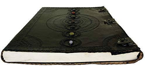 Tuzech Leather - Tuzech Seven Chakra Medieval Stone Embossed Handmade Jumbo Leather Journal Book of Shadows Notebook Office Hocus Pocus Diary College Poetry Sketch With Leather Bound: Brown / 10 x 7 Inches