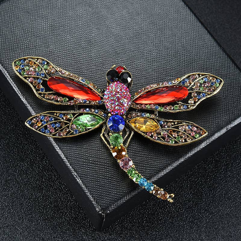 PEACH ACCESSORIES - 1540 Crystals jewelled dragonfly brooch: Blue