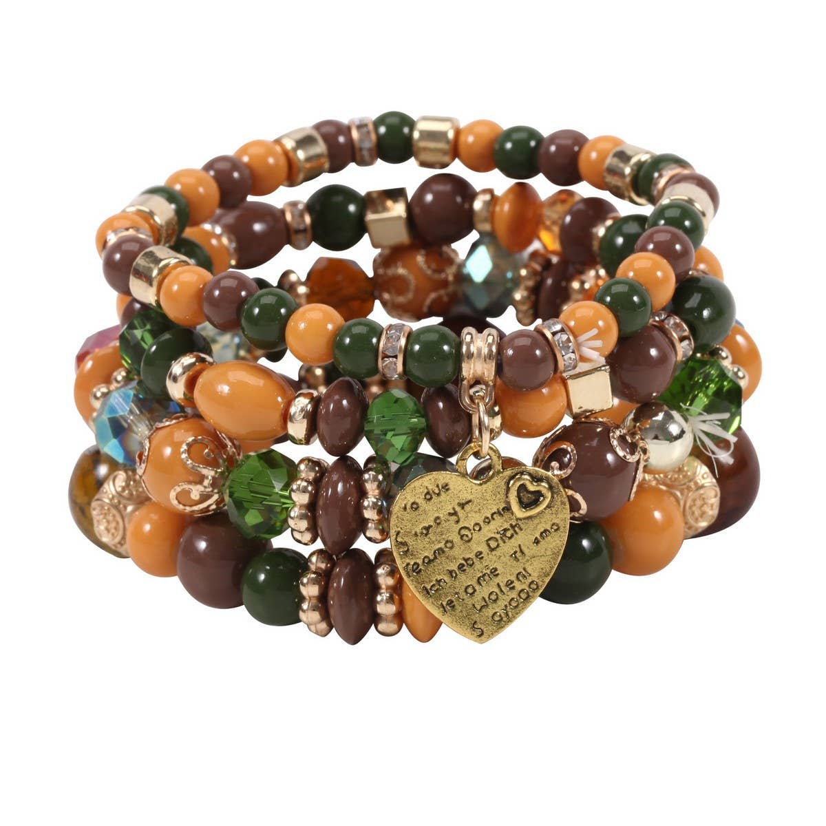 NINEXIS - CWMM10451_BOHO BEADED HEART BRACELET SET 4PCS ELASTIC: TYPE11 / (OS) 1