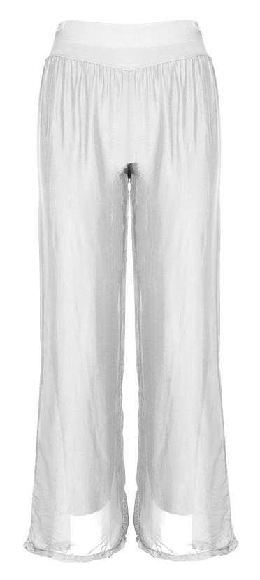 M Made In Italy - Silk Palazzo Trousers Plus Size: White / 2X