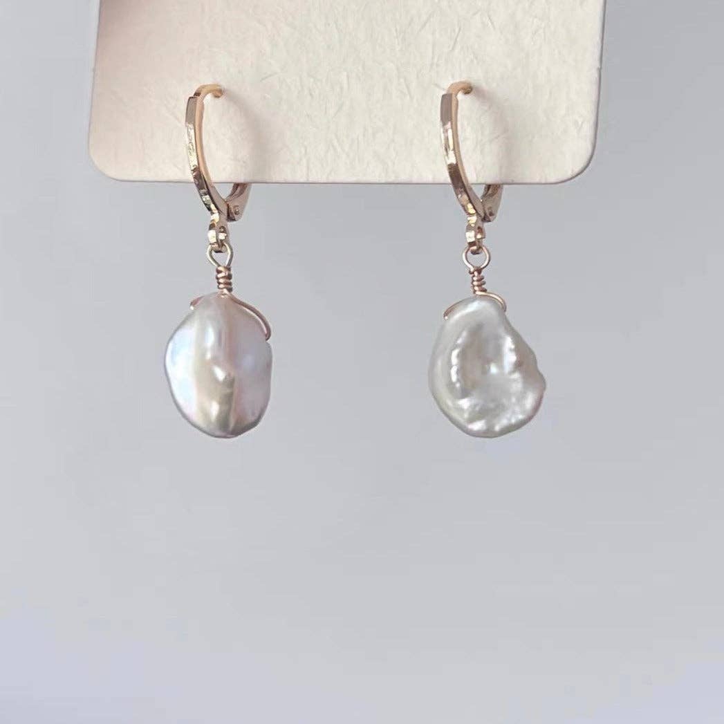 Haengseongworkshop - 18K Gold Plated Wire Wrapped Keshi Pearls Earrings