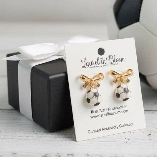 Laurel in Bloom - Hadley Soccer & Gold Bows Earrings