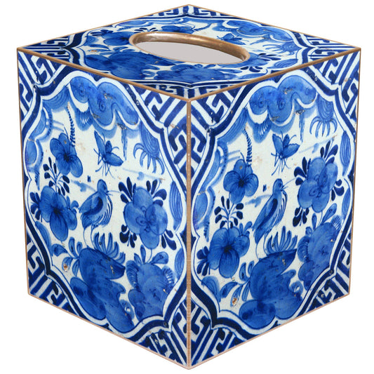 Marye-Kelley - Blue Delft Bird on Blue & White Tissue Box Cover: Paper Mache