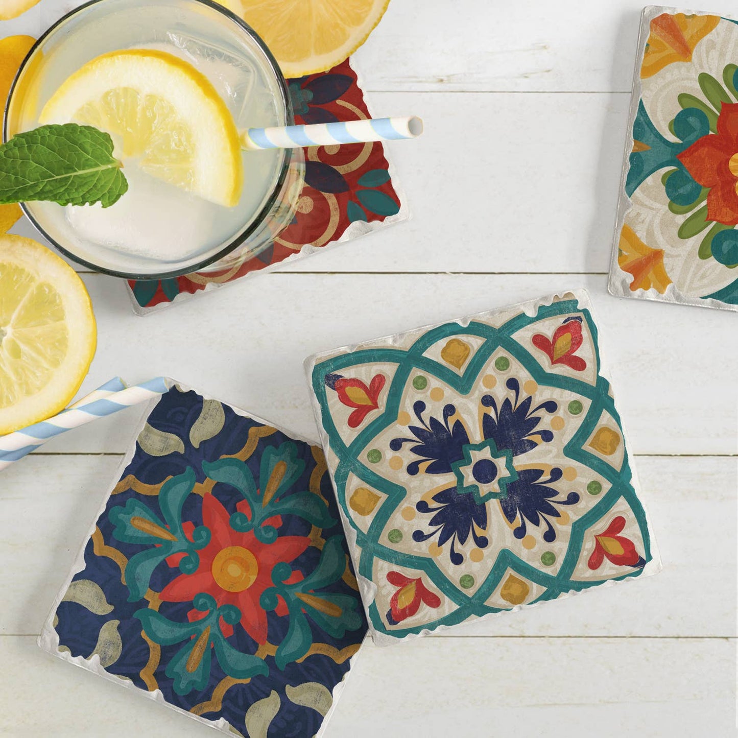 CounterArt/Highland Home/Thirstystone - Spanish Villa Assorted Image Tumbled Tile Coaster 4 Pack